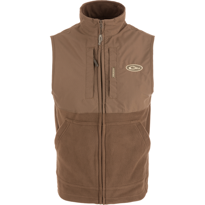 MST Eqwader Vest with Magnattach™ pocket, zippered chest pocket, and breathable fleece lower torso, designed for hunting with windproof and waterproof features.