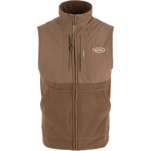 MST Eqwader Vest with Magnattach™ pocket, zippered chest pocket, and breathable fleece lower torso, designed for hunting with windproof and waterproof features.