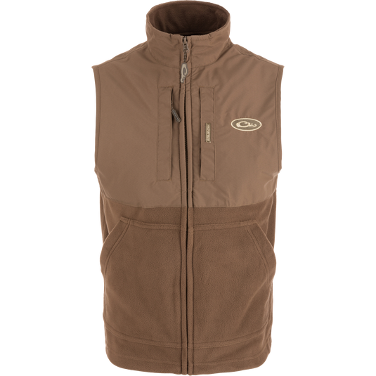 MST Eqwader Vest with Magnattach™ pocket, zippered chest pocket, and breathable fleece lower torso, designed for hunting with windproof and waterproof features.