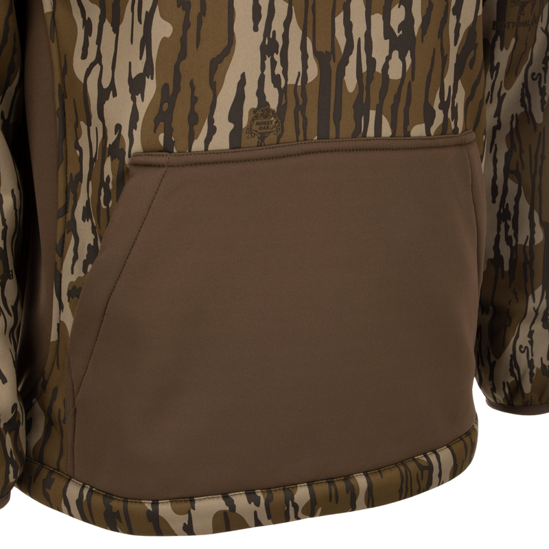 MST Endurance Hoodie With Kangaroo Pouch featuring camouflage fabric, vertical Magnattach™ chest pocket, and adjustable fleece-lined hood.