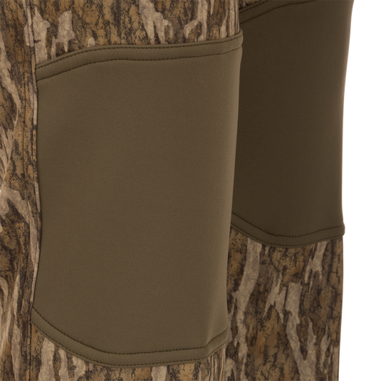 Endurance Jean Cut Wader Pant with camouflage pattern, showcasing front slash pockets, rear pockets, and adjustable waist for hunting comfort and protection.