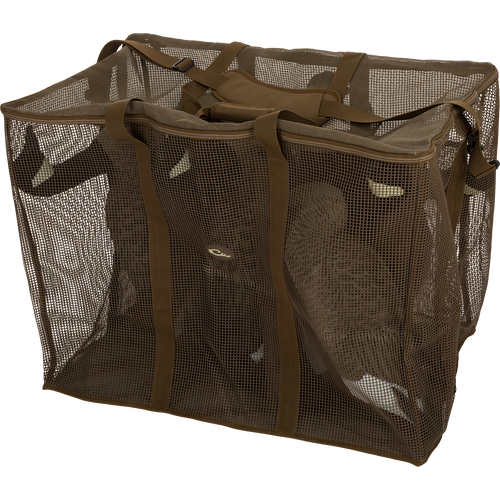 Alt text: Floater Series Decoy Bag with vinyl-coated mesh and zippered lid, designed for waterproof, quick-drying storage of decoys.