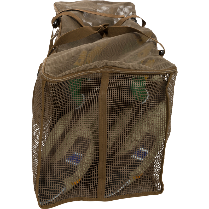 Floater Series Decoy Bag with waterproof, quick-drying vinyl-coated mesh and zippered top, ideal for securely carrying and draining hunting decoys.