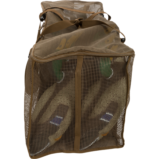 Floater Series Decoy Bag with waterproof, quick-drying vinyl-coated mesh and zippered top, ideal for securely carrying and draining hunting decoys.