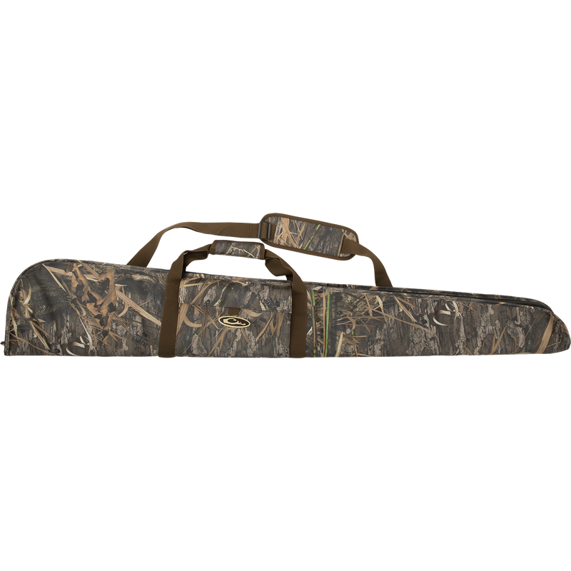 HND Shotgun Case with camouflage design, adjustable shoulder strap, choke tube pocket, and D-Ring for convenient carrying and storage.