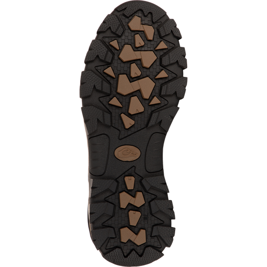 Close-up of the 6 Uninsulated Camp Boot's sole showing the athletic tread design for traction and durability.