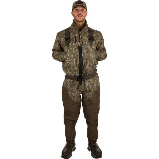 Uninsulated Guardian Elite HND Front Zip Wader - Original Treestand: A man in camouflage waders.