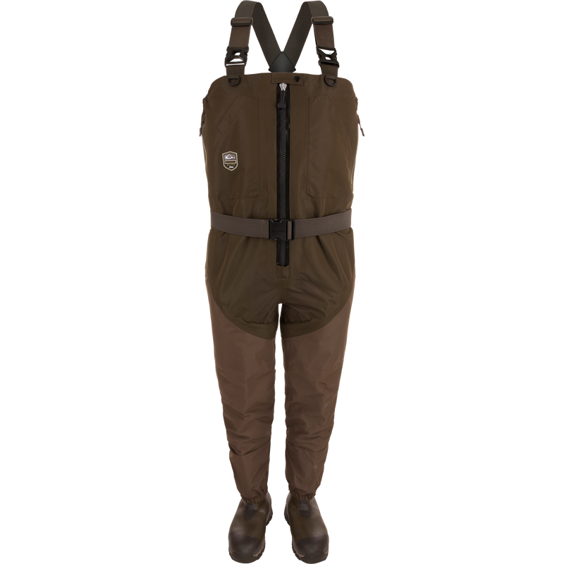 Uninsulated Guardian Elite HND Front Zip Waders - Green Timber with X-Crossing-Back Shoulder Straps, Magnattach™ Call Pockets, and EVA Midsole for comfort and durability.