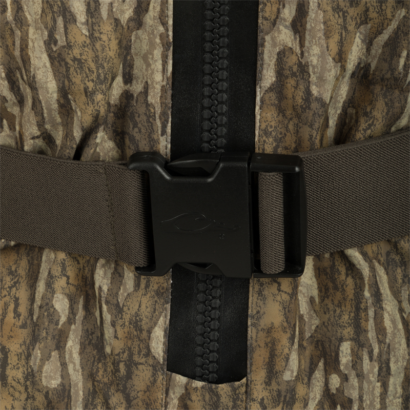 Close-up of the Insulated Guardian Elite HND Front Zip Wader showing the TiZIP® MasterSeal 10 vertical zipper and durable, reinforced seams.