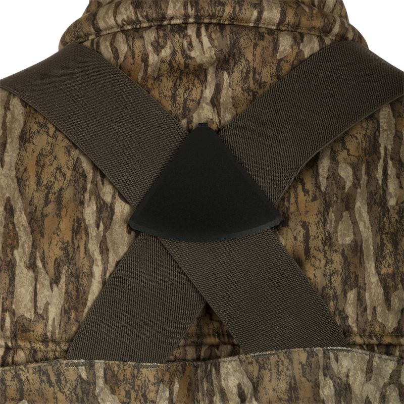 Insulated Guardian Elite Vanguard Breathable Wader - Old School, showcasing 100% waterproof 3-layer fabric with LokDown insulation, Thinsulate boots, handwarmer pockets, and cargo pouch. Ideal for hunting and fishing.