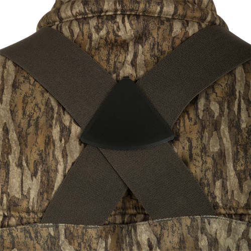 Insulated Guardian Elite Vanguard Breathable Wader - Old School, showcasing 100% waterproof 3-layer fabric with LokDown insulation, Thinsulate boots, handwarmer pockets, and cargo pouch. Ideal for hunting and fishing.