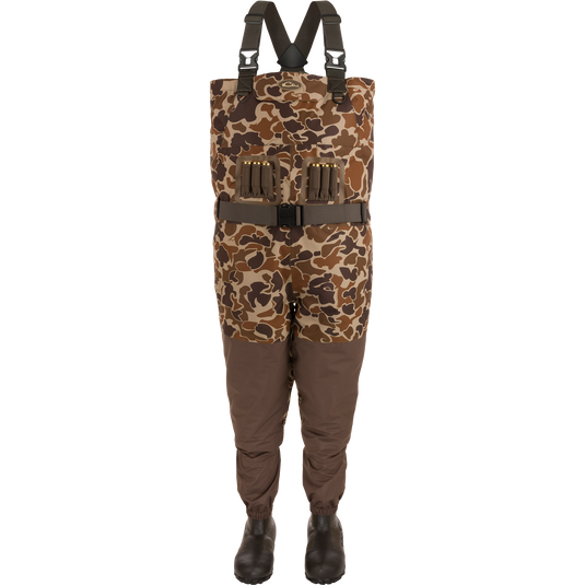 Insulated Guardian Elite Vanguard Breathable Wader - Old School with LokDown insulation, Thinsulate boots, and handwarmer pockets. Ideal for hunting in extreme conditions.