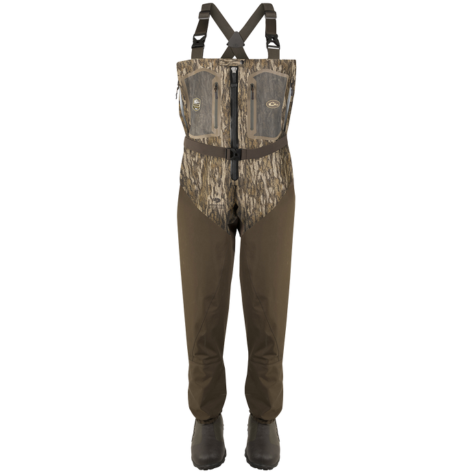 Guardian Elite Front Zip Insulated Wader with durable TIZIP® MasterSeal 10 zipper, HD2 material, and Thinsulate Buckshot Mudder Boot for superior warmth and protection.