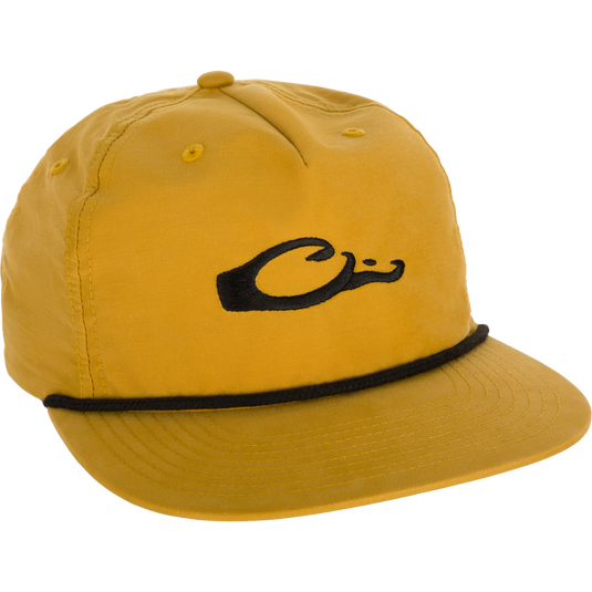 Drake Logo Rope Cap with black logo, flat bill, and adjustable snap-back closure for a stylish, breathable fit.