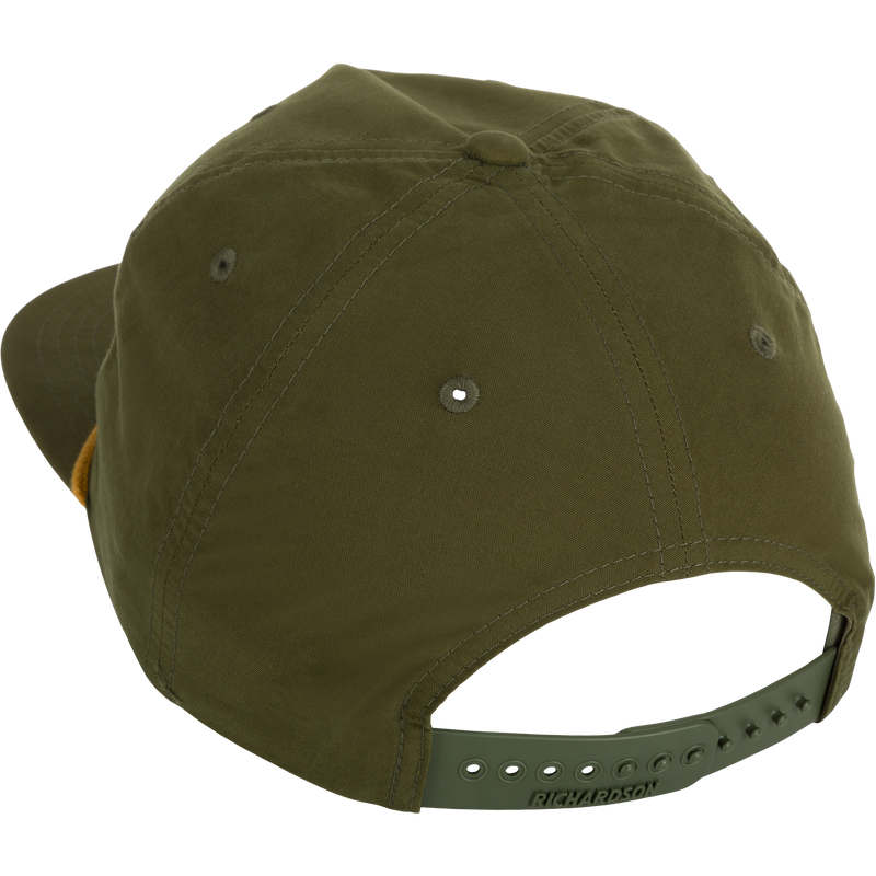 Drake Logo Rope Cap with flat bill, adjustable snap-back closure, and breathable cotton/nylon fabric, offering UPF 50 sun protection.