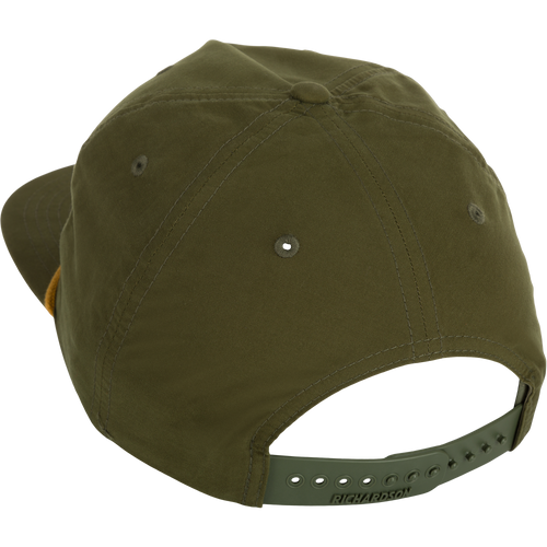 Drake Logo Rope Cap with flat bill, adjustable snap-back closure, and breathable cotton/nylon fabric, offering UPF 50 sun protection.