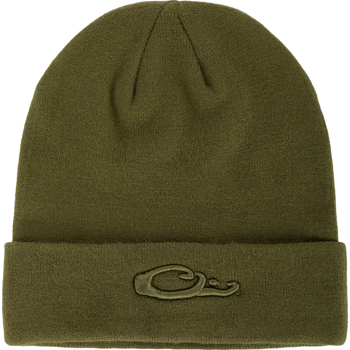 LST Rib-Knit Stocking Cap: A green beanie with an embroidered Drake 