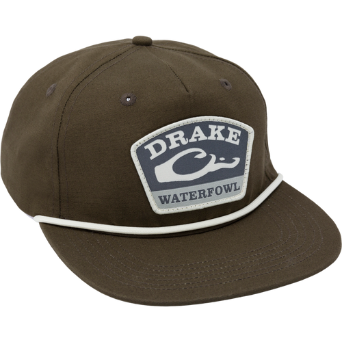 Drake X Lost Hat Drake Patch Goat Rope Cap with snake patch, featuring mesh buckram, flat visor, and snap-back closure for customizable fit.