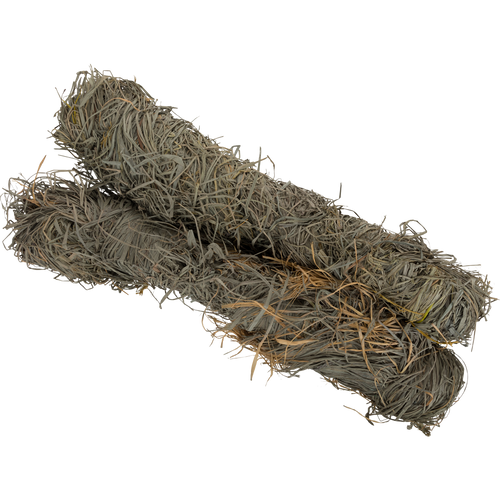 Close-up of a 5lb Raffia Grass Bundle, showcasing its natural texture, ideal for creating effective, weather-resistant hunting blinds and camouflage.