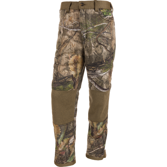 A pair of Silencer Soft Shell Pants with Agion Active XL, ideal for hunting, featuring camouflage design, multiple pockets, and adjustable waist and ankles.