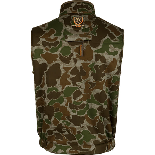 Silencer Vest with Agion Active XL featuring a camouflage pattern, vertical zippered chest pocket, and lower zipped pockets.