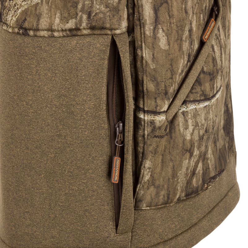 Stand Hunter's Silencer Jacket with Scent Control close-up showing durable fabric, zipper detail, and Magnattach™ chest pockets for late-season hunting.