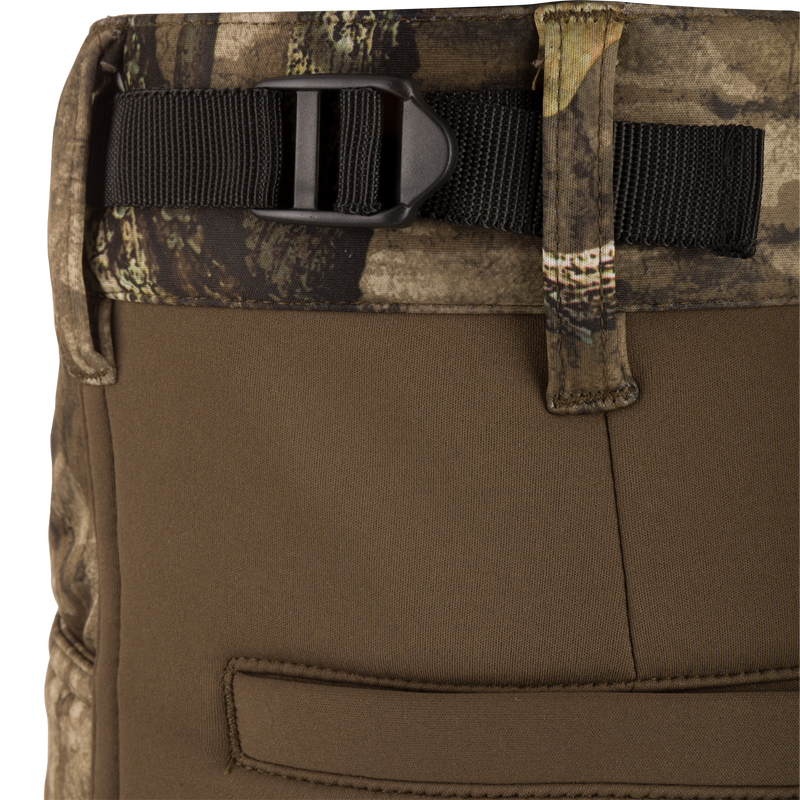 Close-up of the adjustable waist buckle on the Non-Typical Endurance Pant, designed for comfort and protection in mid-season hunting.