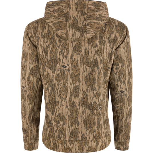 Non-Typical Three-End Camo Hoodie featuring a lined hood with adjustable drawstrings, a kangaroo pocket, and a soft cotton-polyester blend.