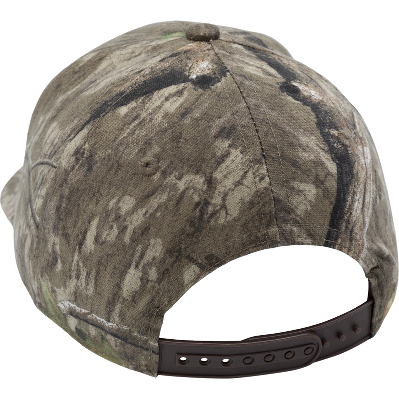 Camouflage Chino Twill Patch Cap with a black strap, featuring a Non-Typical logo patch on lightly structured cotton twill front panels.