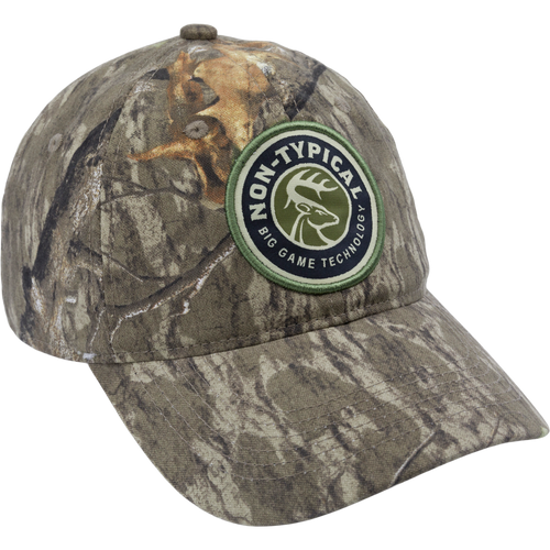 Big Game Technology Patch Camo Twill Cap with logo, six-panel construction, and snap closure for adjustable fit.