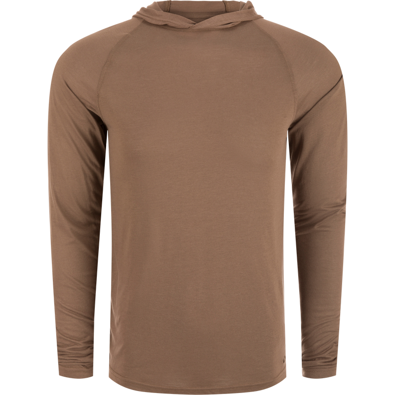 Hunter Creek Bamboo Long Sleeve Hoodie with unconstructed hood, featuring quick-drying, breathable fabric, UPF 20 sun protection, and natural odor resistance.