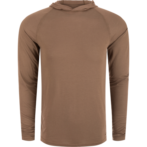 Hunter Creek Bamboo Long Sleeve Hoodie with unconstructed hood, featuring quick-drying, breathable fabric, UPF 20 sun protection, and natural odor resistance.