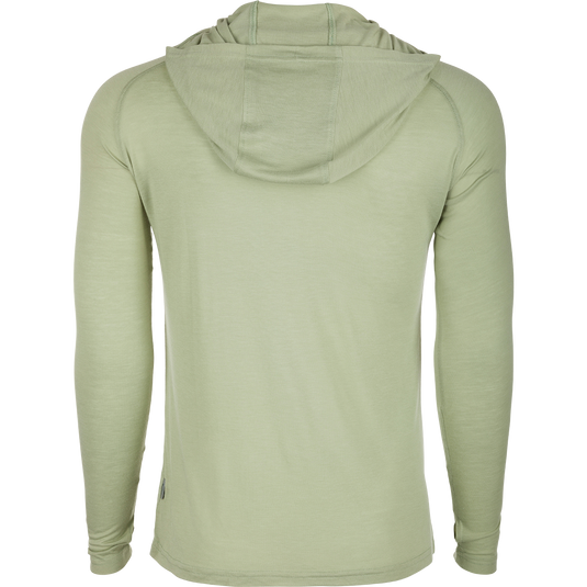 A hunter's essential: Hunter Creek Bamboo Long Sleeve Hoodie. Luxuriously soft, odor-resistant, and UPF 20 for year-round wear. Unconstructed hood for sun protection. From Drake Waterfowl.