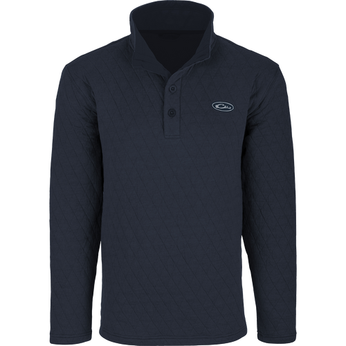 Delta Quilted Sweatshirt with long sleeves and button front, featuring fleece backing for warmth and 4-way stretch for active outdoor use.