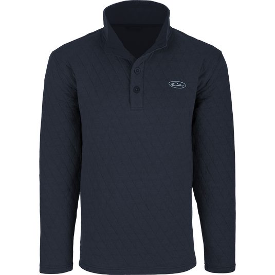 Delta Quilted Sweatshirt with long sleeves and button front, featuring fleece backing for warmth and 4-way stretch for active outdoor use.