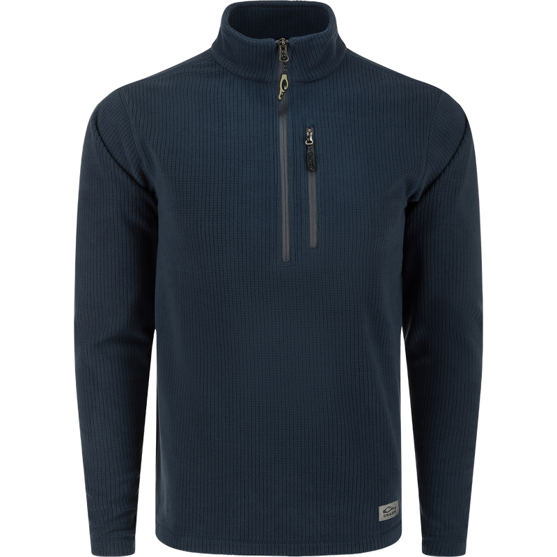 A core piece for outdoor lifestyles, the Drake Fall River Grid Fleece Half-Zip Pullover offers water resistance, stretch, and a YKK zippered chest pocket. Ideal for fall adventures.