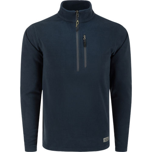 A core piece for outdoor lifestyles, the Drake Fall River Grid Fleece Half-Zip Pullover offers water resistance, stretch, and a YKK zippered chest pocket. Ideal for fall adventures.