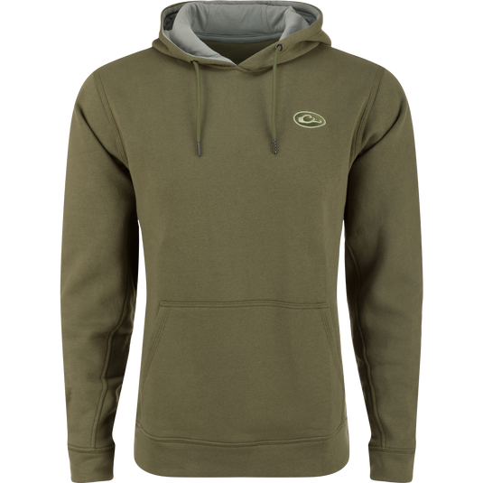 A high-quality Drake 3 End Logo Hoodie, ideal for hunting and outdoor activities. Cotton/polyester blend, kangaroo pocket, lined hood with drawstrings. Durable and versatile for all seasons.