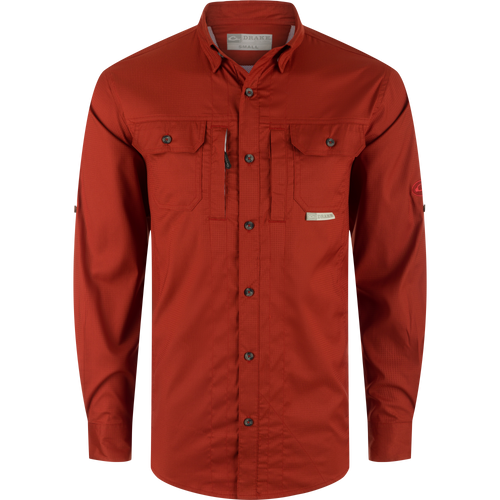 Wingshooter's Trey Dobby Button-Down Long Sleeve Shirt featuring button-through flap chest pockets, vented back, and adjustable cuffs for enhanced performance and comfort.