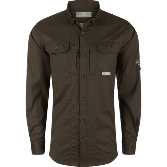 Wingshooter's Trey Dobby Button-Down Long Sleeve Shirt, featuring a waffle dobby fabric, hidden button-down collar, vented back, and chest pockets with closures.