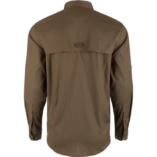 Wingshooter's Trey Dobby Button-Down Long Sleeve Shirt featuring vented cape back, hidden button-down collar, and adjustable cuffs for versatile outdoor performance.