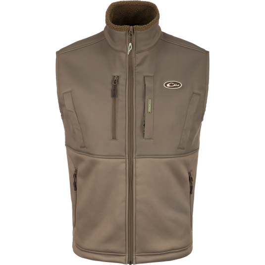 Hole Shot Solid Vest with sherpa lining, zippered pockets, and adjustable waist, designed for wind protection and warmth.