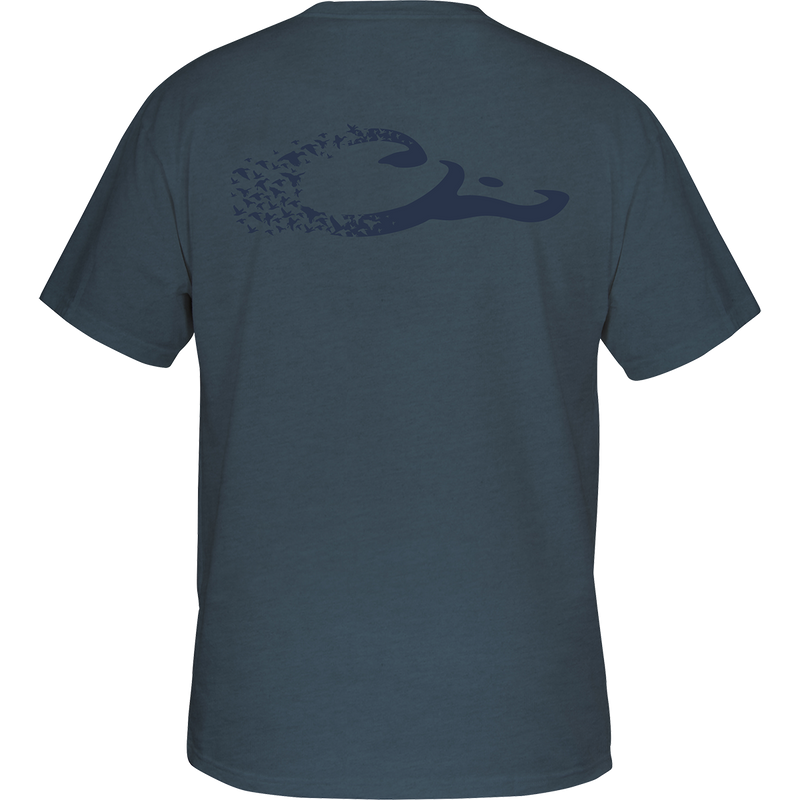 Back of Drake Duck Logo T-Shirt featuring high-resolution Drake Waterfowl logo. Made of 50% cotton, 50% polyester with a tagless neck label for comfort.