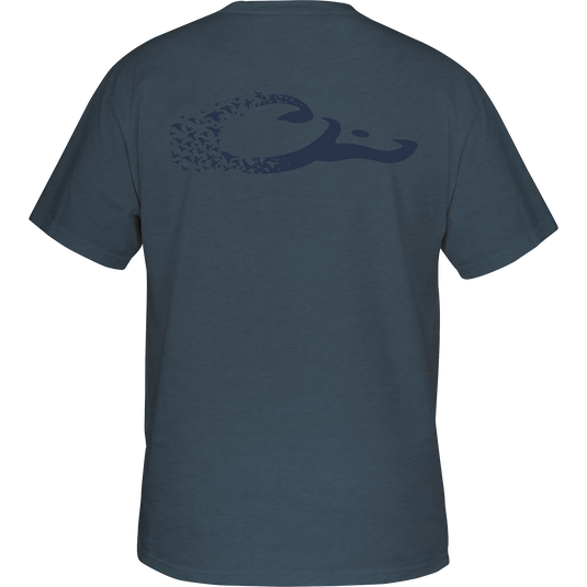 Back of Drake Duck Logo T-Shirt featuring high-resolution Drake Waterfowl logo. Made of 50% cotton, 50% polyester with a tagless neck label for comfort.