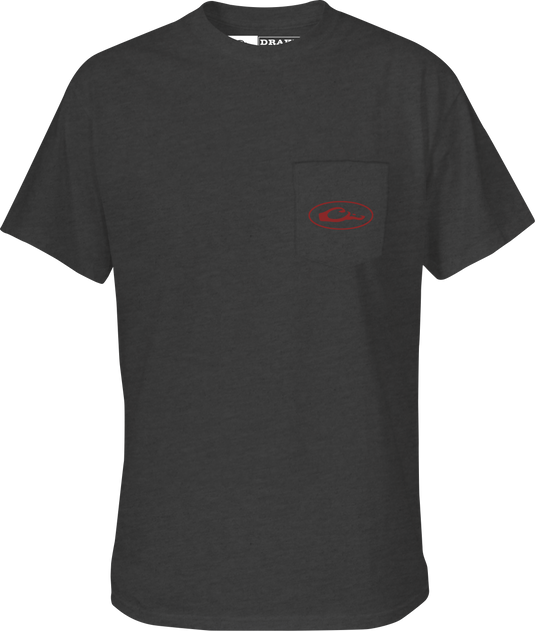 Bass Flag T-Shirt featuring Drake logo on front pocket and Bass overlay over American Flag. Made from 60% cotton, 40% polyester for comfort.