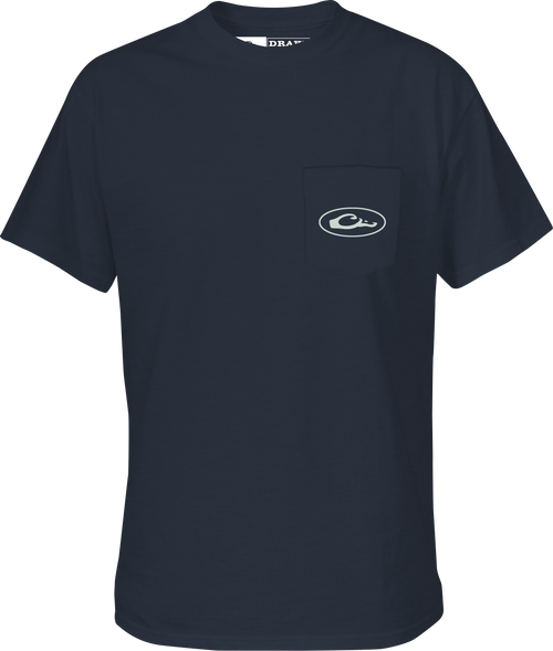 Duck Flag T-Shirt featuring a Drake logo on the front pocket, crafted from a soft cotton-polyester blend, ideal for casual wear.