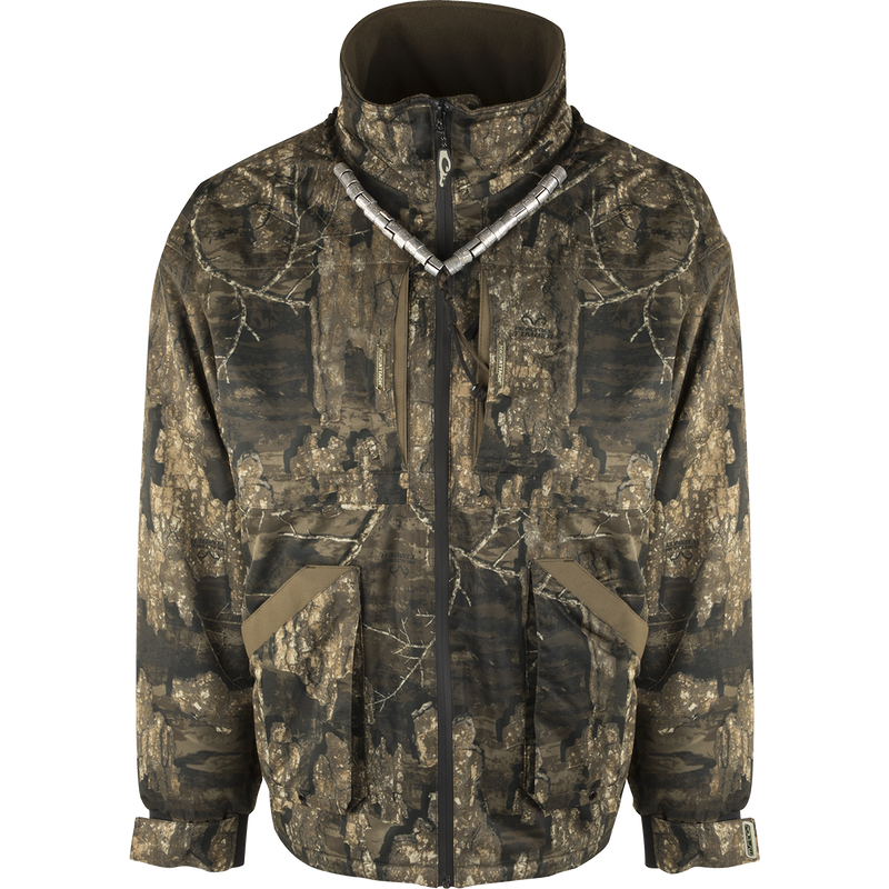 MST Refuge 3.0 Fleece-Lined Full Zip Jacket with camouflage pattern, featuring waterproof fabric, HyperShield™ technology, and multiple zippered pockets. Ideal for versatile hunting conditions.