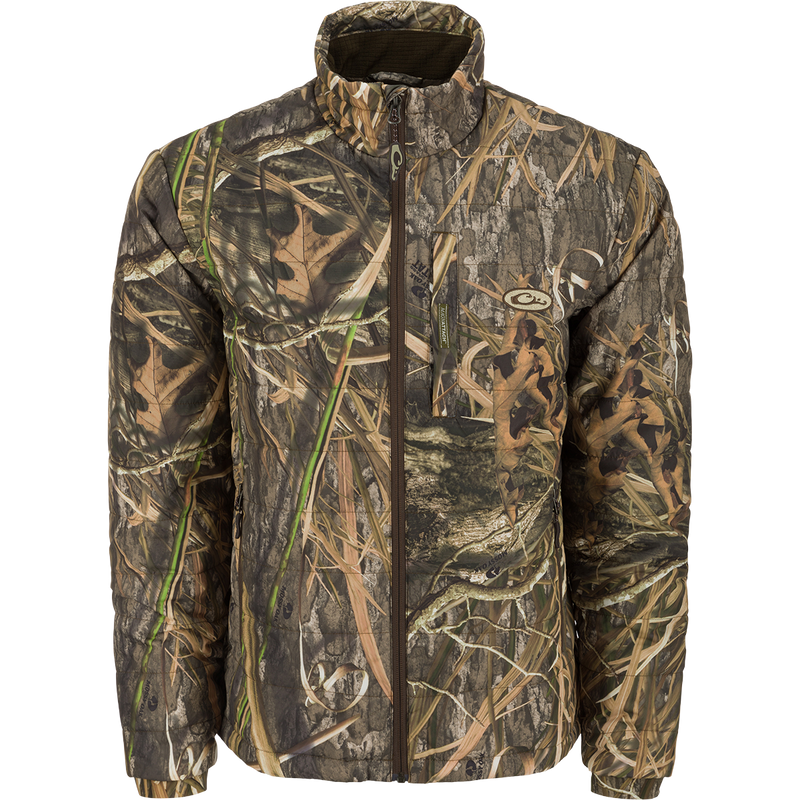 Alt text: MST Synthetic Down Pack Jacket with camouflage pattern, featuring a lightweight, packable design and durable, abrasion-resistant shell.