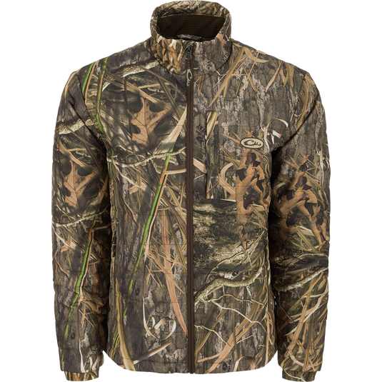 Alt text: MST Synthetic Down Pack Jacket with camouflage pattern, featuring a lightweight, packable design and durable, abrasion-resistant shell.