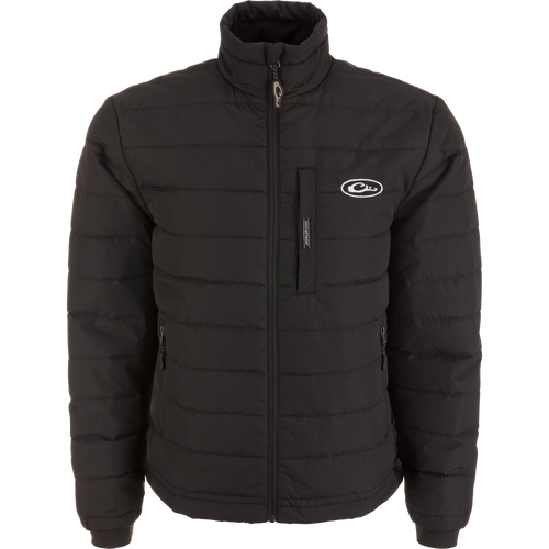 MST Synthetic Down Pack Jacket, featuring a white logo, horizontal baffle design, zippered chest pocket, and adjustable waist.